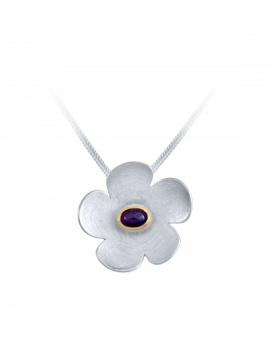 Anhänger aus 925er Silber und 750er Gelbgold »Blume, 100312« mit Amethyst