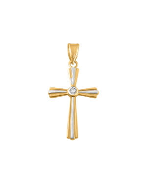 Anhänger aus 585er Gelbgold und Weissgold »Kreuz, 100471« mit Zirkonia