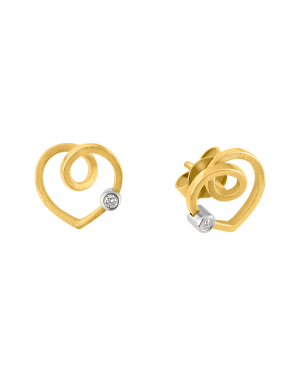 Ohrstecker aus 750er Gelbgold und Weissgold »Herz, 100001« mit Diamanten